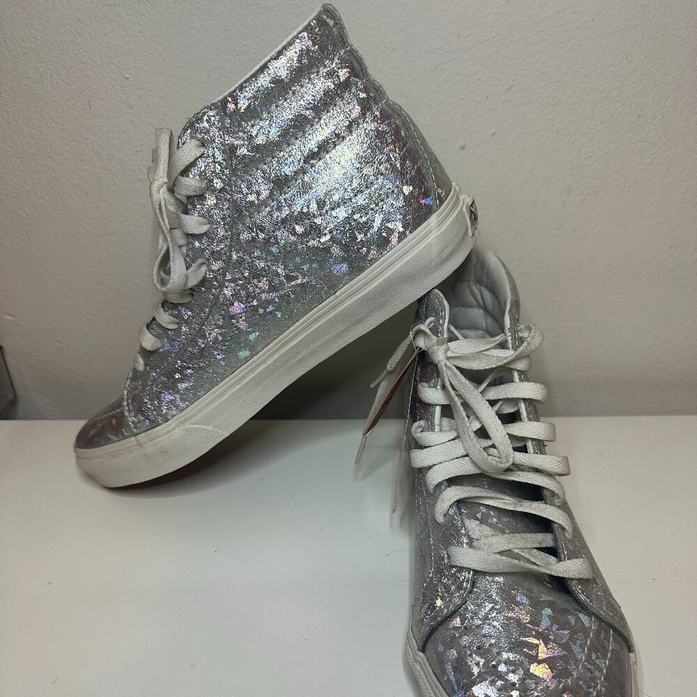 Vans HOLOGRAM Silver SK8-Hi Slim Women's Sneakers Size 8 New with Tags Mens 6.5 - Picture 2 of 9